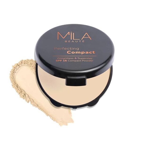 Mila Beauté Perfecting Compact Powder | Natural Matte Finish & SPF 15 – Shade 201 Natural (16g)